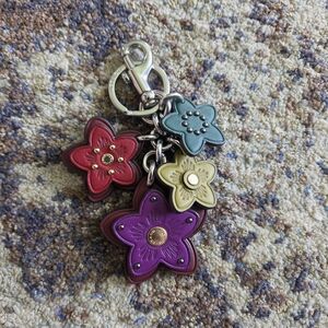 Coach Star Floral Leather Bag Charm Keychain - Silver Hardware